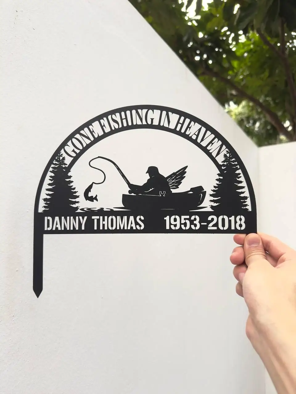 Estaca de placa memorial personalizada para pesca no céu, marcador de sepultura memorial, estaca memorial de pescador para perda de pai