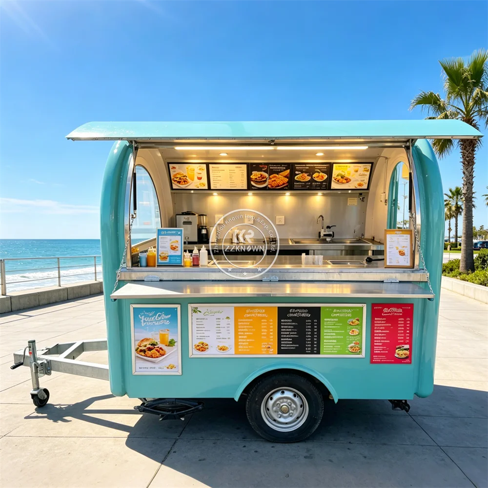 Stainless Steel Concession Cart Hot Dog Juice Food Truck Mobile Kitchen Trailer Outdoor Pizza Burger Food Trailer with Kitchen