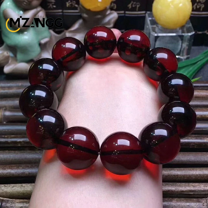Natural High Quality Red Amber Bracelet Round Bead Single Circle Men\'s and Women\'s Beeswax Bracelet Jewelry Holiday Gift Masco