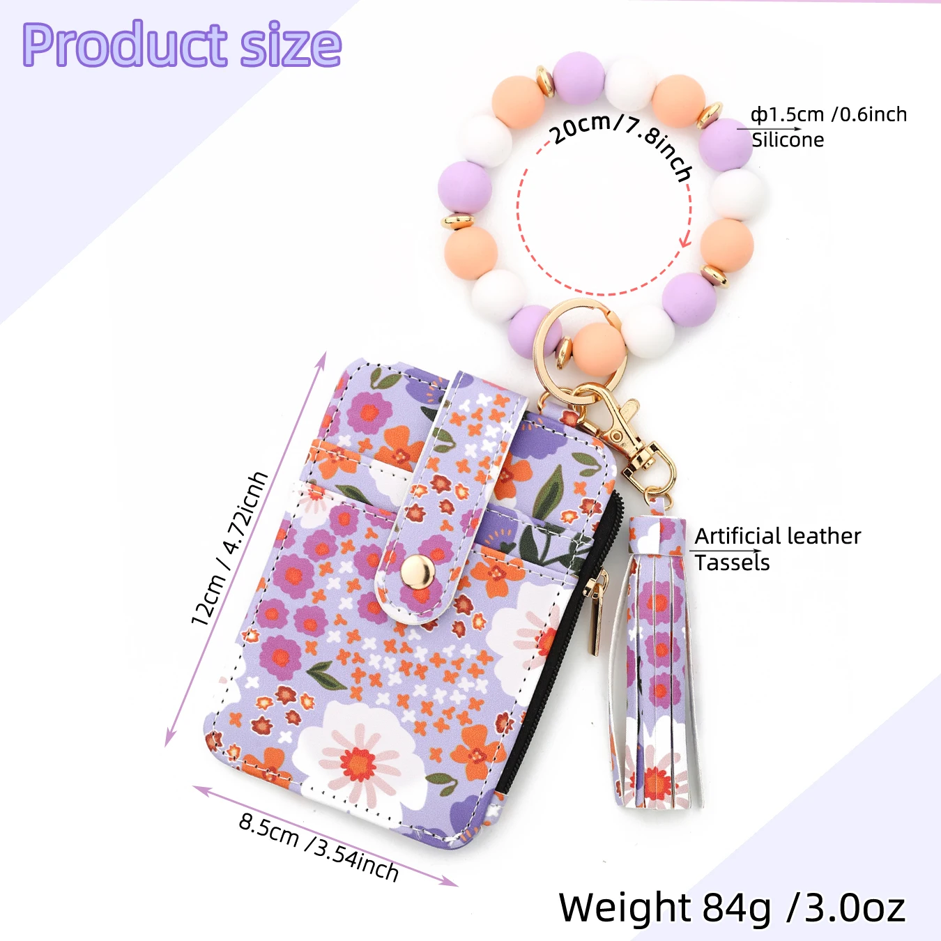 2025 سيليكون حبة سوار جلد حافظة للبطاقات السوار المفاتيح سيليكون سوار محفظة الإسورة فلوريت مطبوعة مجزأة حقيبة الهوية #2