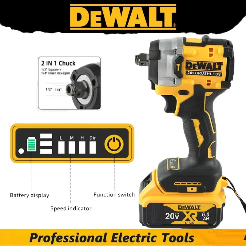

Аккумуляторный бесщеточный ударный гайковерт Dewalt DCF921 с высоким крутящим моментом, LED-подсветкой, 406 Н·м, легкий, профессиональный, 18В, электроинструмент