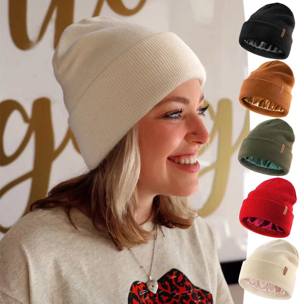 FURTALK Women's and Men's Knitted Beanie Hat with Satin Lining, Acrylic Winter Hat, Warm and Stylish Skull Cap