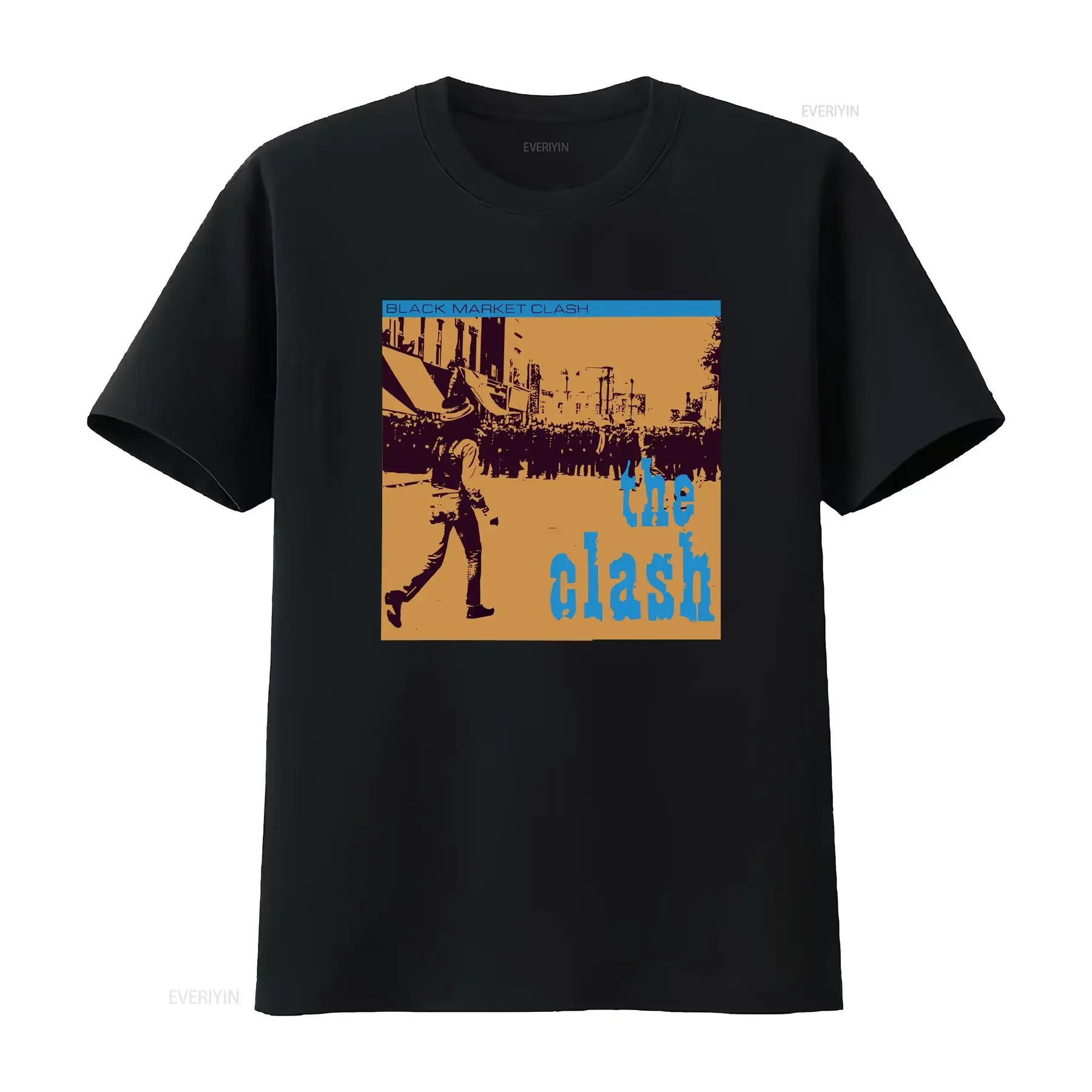 The Clash Black Market T Shirt vintage Washed fashion Unisex Stretched graphic homme Soft Breathable streetwear