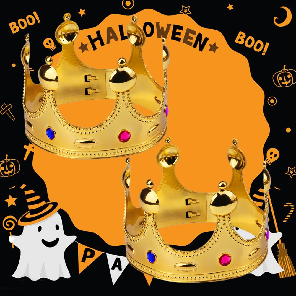 2 Pcs Monarch Crown Halloween Party King Golden Prop Royal Medieval The