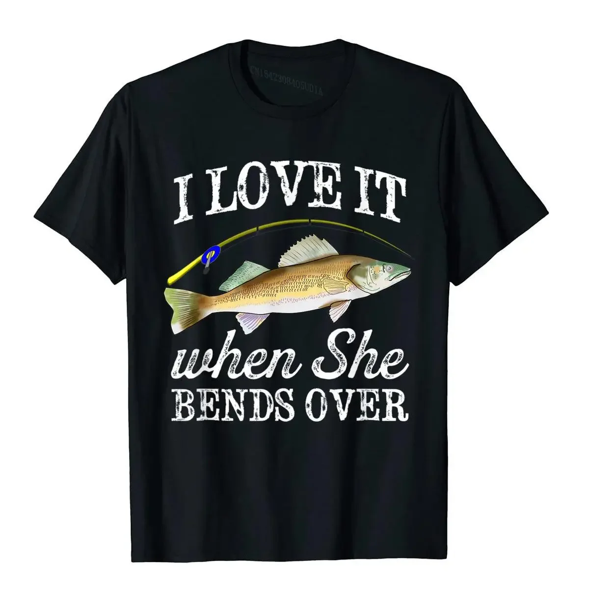 Mens Walleye I Love It When She Bends Over Fishing Adult Humor T-Shirt Vintage Oversized Cotton Tops Shirts Printing For Men