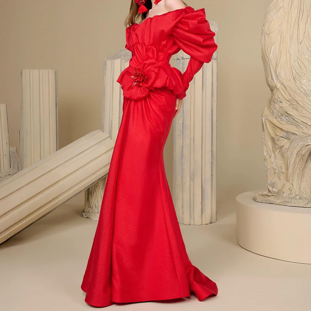 

Вечерние платья русалки по индивидуальному заказу, длиной до пола, с открытыми плечами, с длинными рукавами, платье для выпускного вечера, модное вечернее платье с цветочным принтом и драпировкой