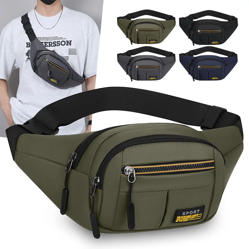 Men Green Waist Bag Crossbody Chest Pack Waterproof Oxford Shoulder Sling with Multiple Zipper Pockets for EDC Travel Cycling