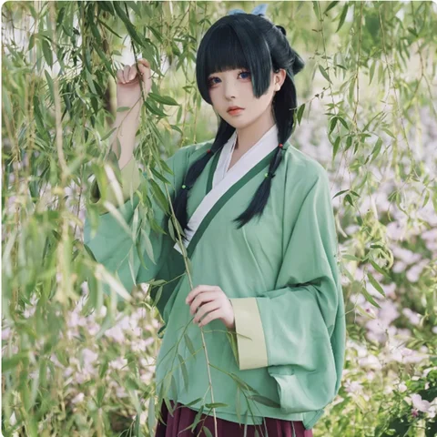 Maomao Cosplay Costume Tops Dress The Apothecary Diaries Mao Mao Green Wig Hair Shoe Halloween Roleplay Prop Bamboo Basket Prop