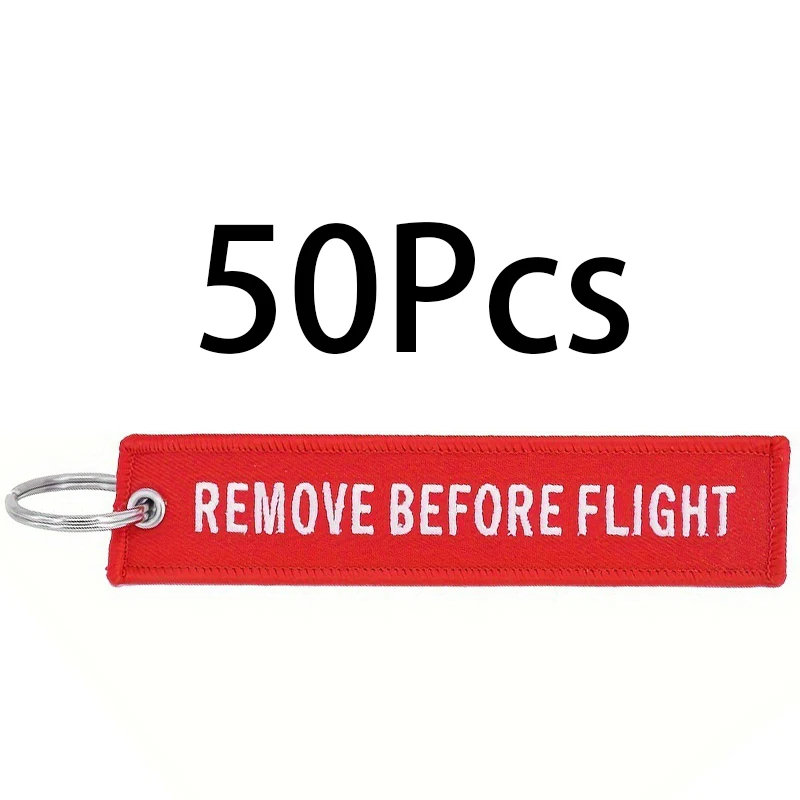 

50Pcs Red Tag Keyring Remove Before Flight Keychain