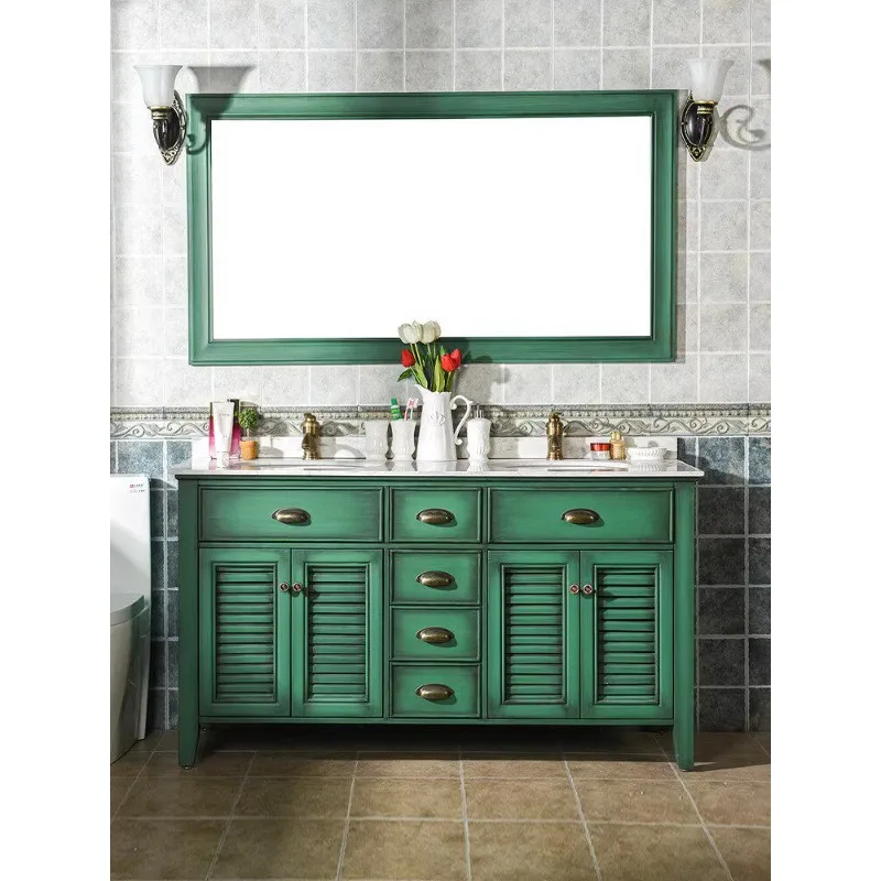 

Комбинированный шкаф для ванной из массива дерева, зеленая тумба-умывальник от пола до потолка, тумба под умывальник для ванной комнаты