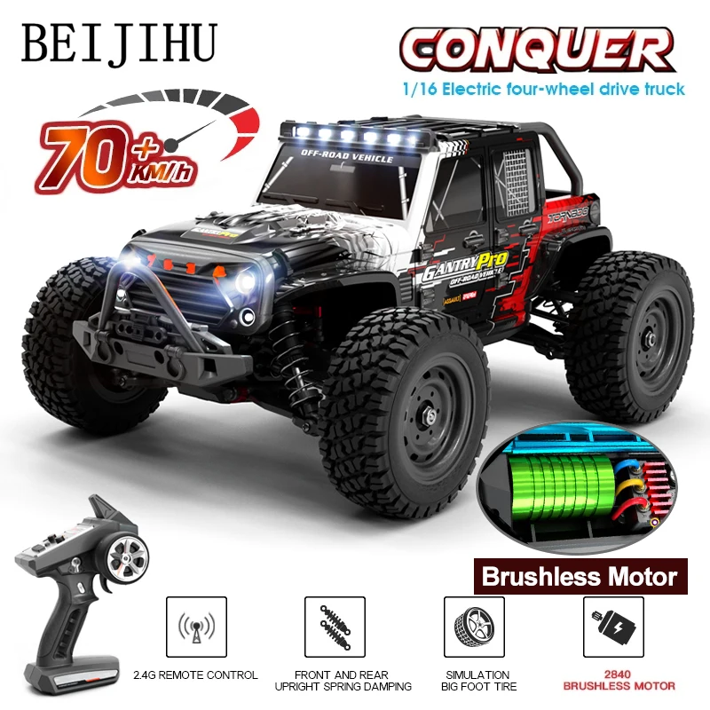 1/16 Brushless Rc Car With LED Lights 2.4G Remote Control 4x4 Off Road Drift Cars Monster Truck for Kids Toys VS WLtoys 124016