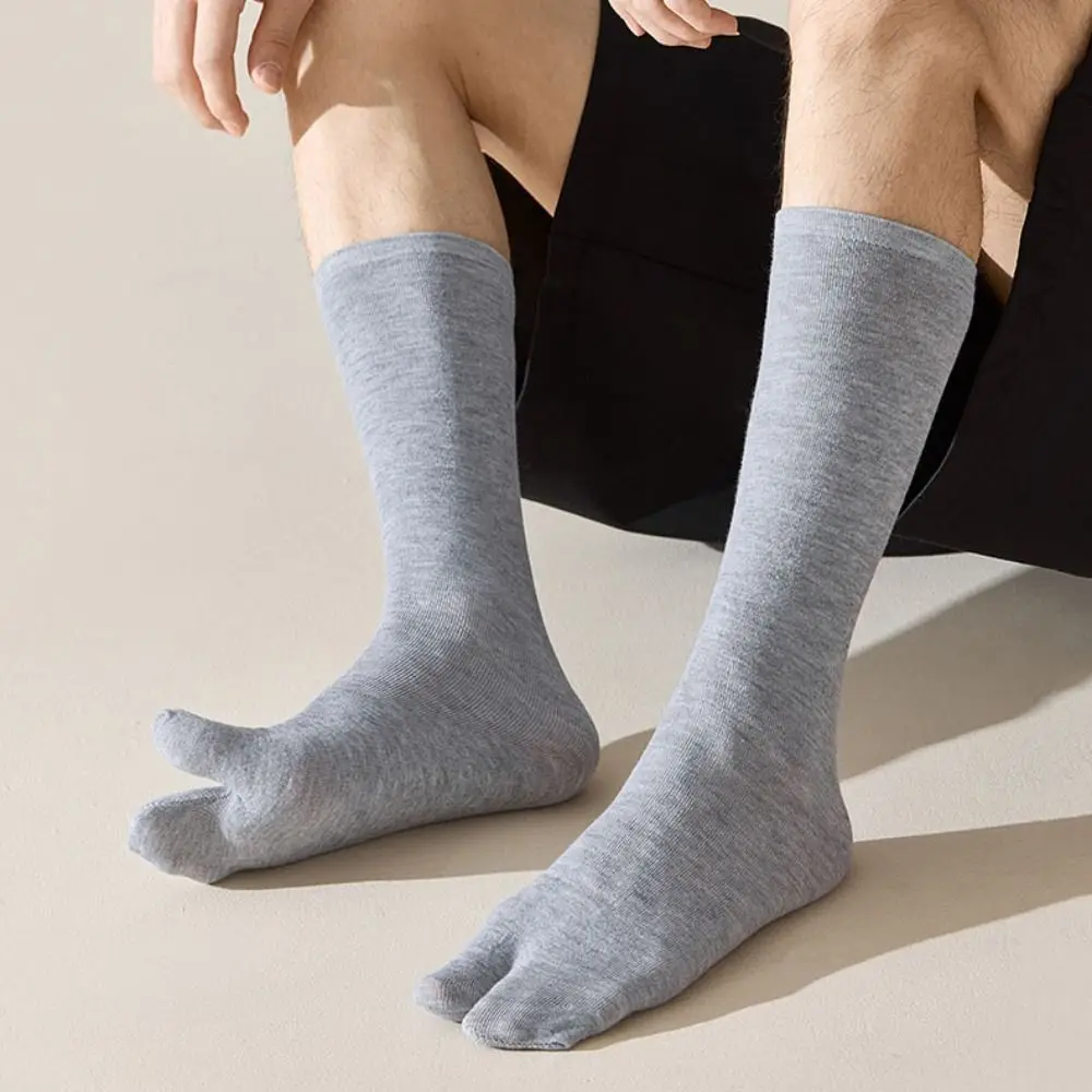 

3Pairs Anti Slip Two Toed Cotton Socks Business Mid-calf Split Toe Sock Solid Color Women Men Toe Separator Socks Unisex