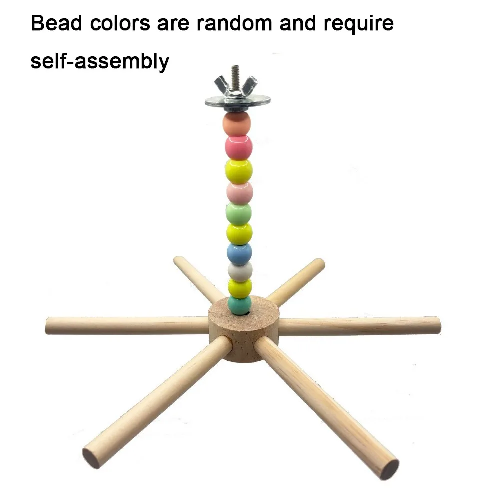 Wood Rotating Bird Perch Toy Large Size Colorful Beads Windmill Swing Parrot Toy Detachable Interactive Bird Toy