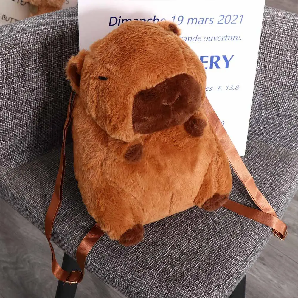 Capybara Capybara 봉제 배낭 만화 인형 가방, 대용량 동물, 학생 학교 가방, 여아 만화 배낭