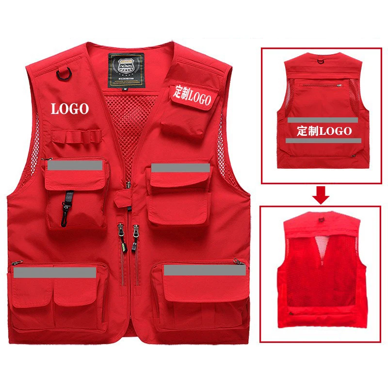 Size S-7XL Work Vest for Men Reflector Logo Custom Multi Pockets Workwear High Visibility Work Uniforms Logo Printing