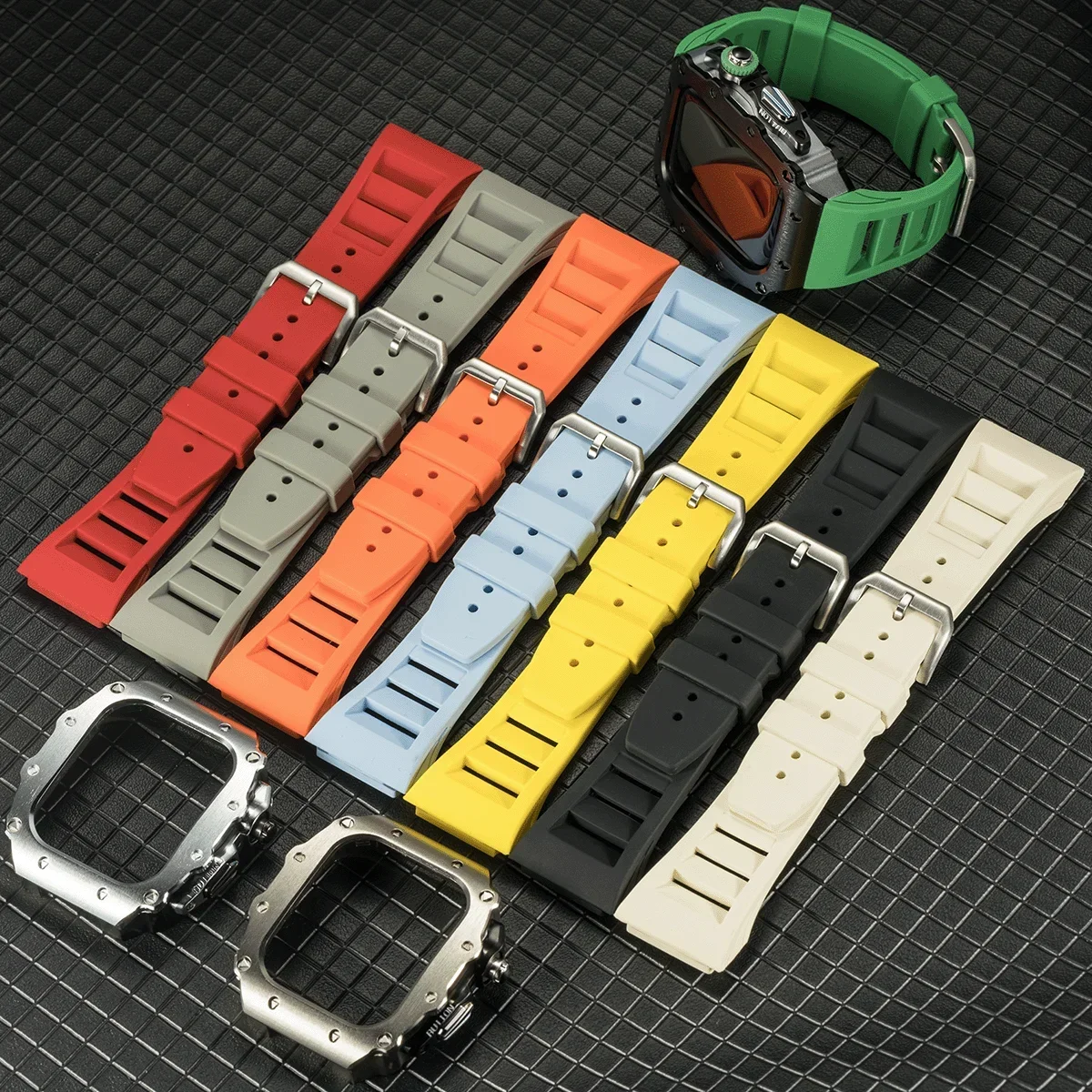 Modification Kit for Apple Watch 10 46mm Silicone Sport Strap Stainless Steel Case Watch for IWatch Series 9 8 7 6 5 44mm 45mm