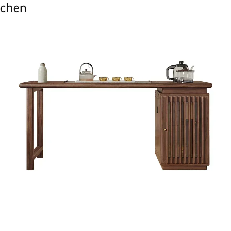 D12- Black walnut solid wood tea table integrated automatic water dual-purpose tea table