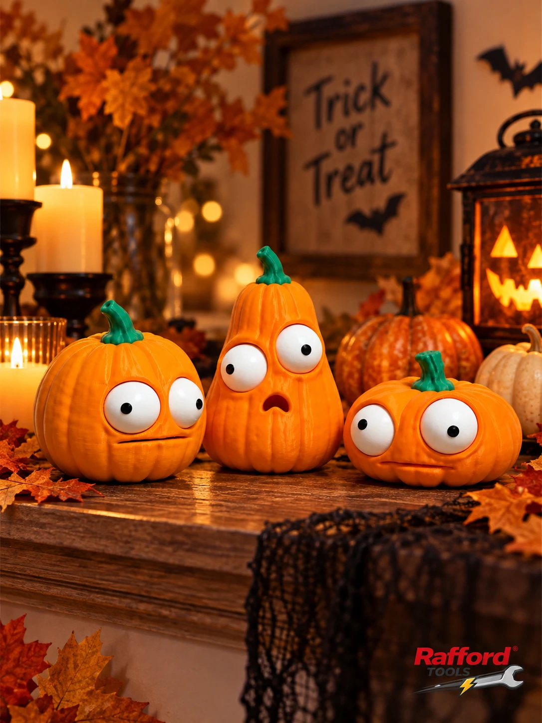 Rafford 3-teiliges Set Lustige Halloween-Kürbisfiguren mit Beweglichen Augen, Niedliche Kürbis-Dekorationen für Schreibtisch, Regal, Party und Heimdekoration – Detail 6