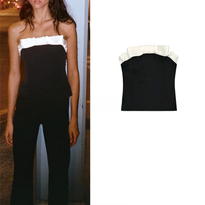 

Winter New Women's Straight Knot Splice Tube Top Street Sle ort Length Pure Color Slim Fit Street Faion