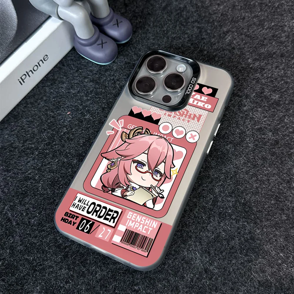 Yae Miko Genshin Impact Art Phone Case IMD Color Silver Shell For IPhone 16 15 14 13 12 Pro Max Plus