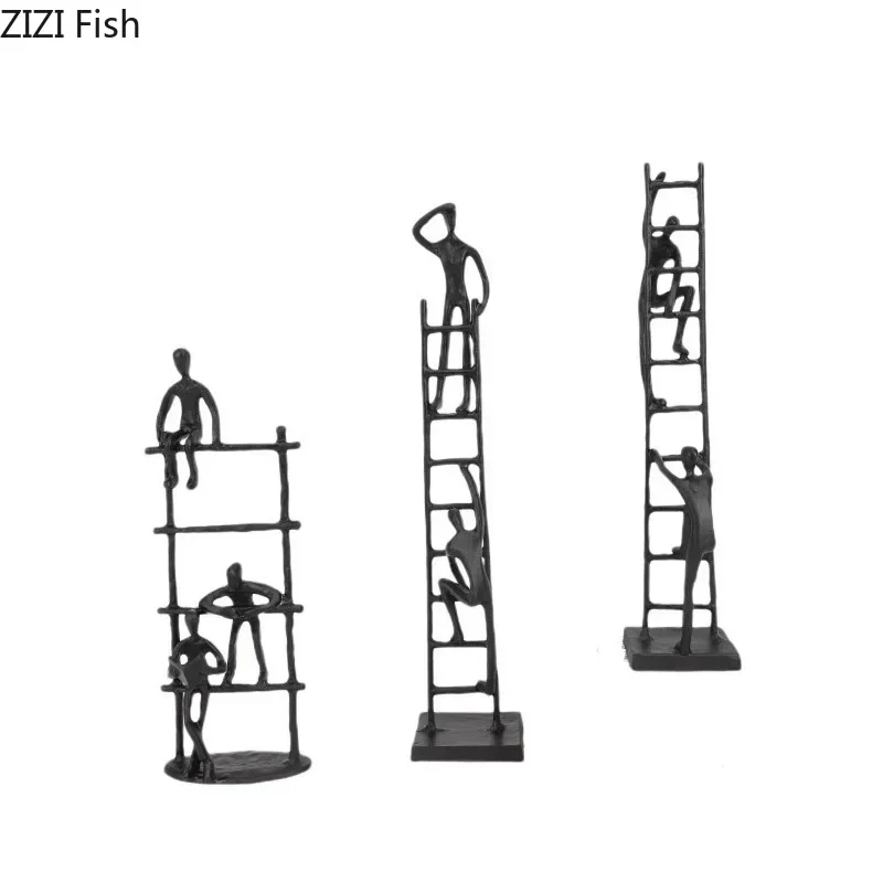 Creative Climbing Stairs Figures Statue Desk Decoration Crafts Cast Ornaments Iron Character Sculpture Room Aesthetic Decor