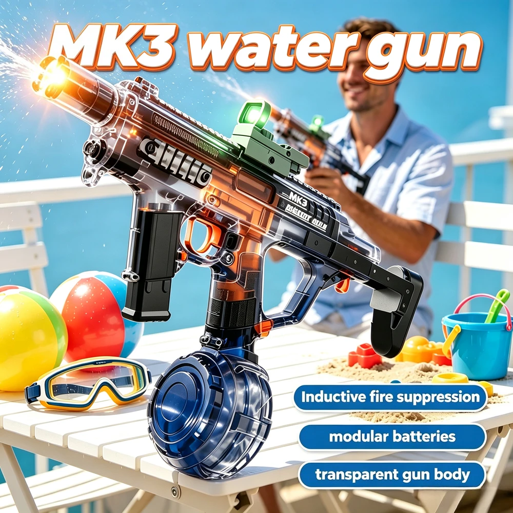 MK3 Electric Water Gun Full Automatic Continuous Shooting Water Blaster with Large Capacity Water Tank Summer Outdoor Pool Toy