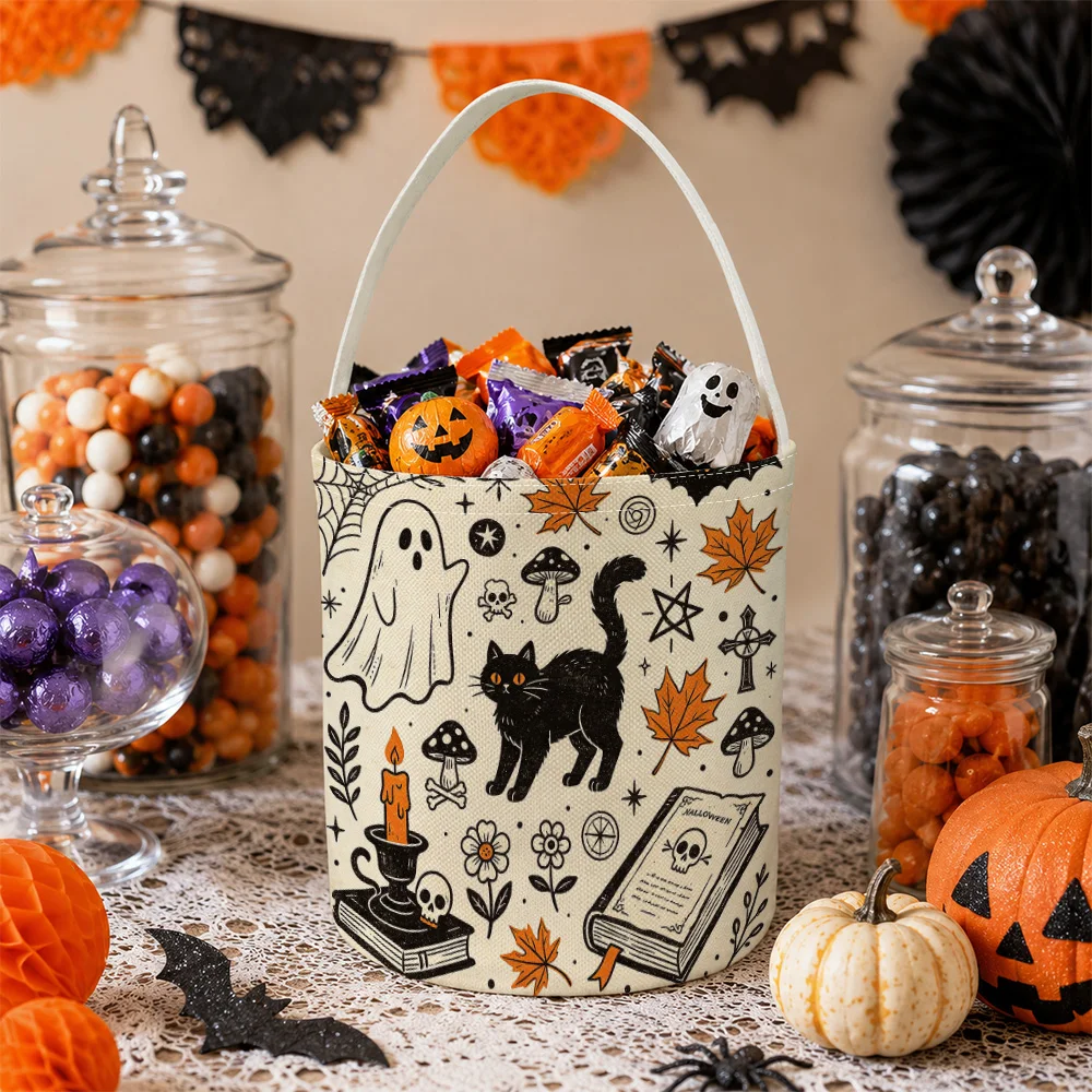 Halloween symbols collage Halloween Party Basket Party Bag Favor Bucket Sack Goody Bag Candy Treat Bucket Shelf Basket