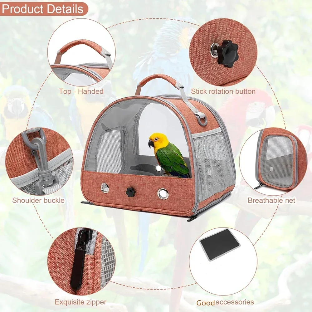 

Travel Transparent Perch With Bird Backpack Parrot Lightweight for Cage Carrier Parakeets Cockatiels Breathable