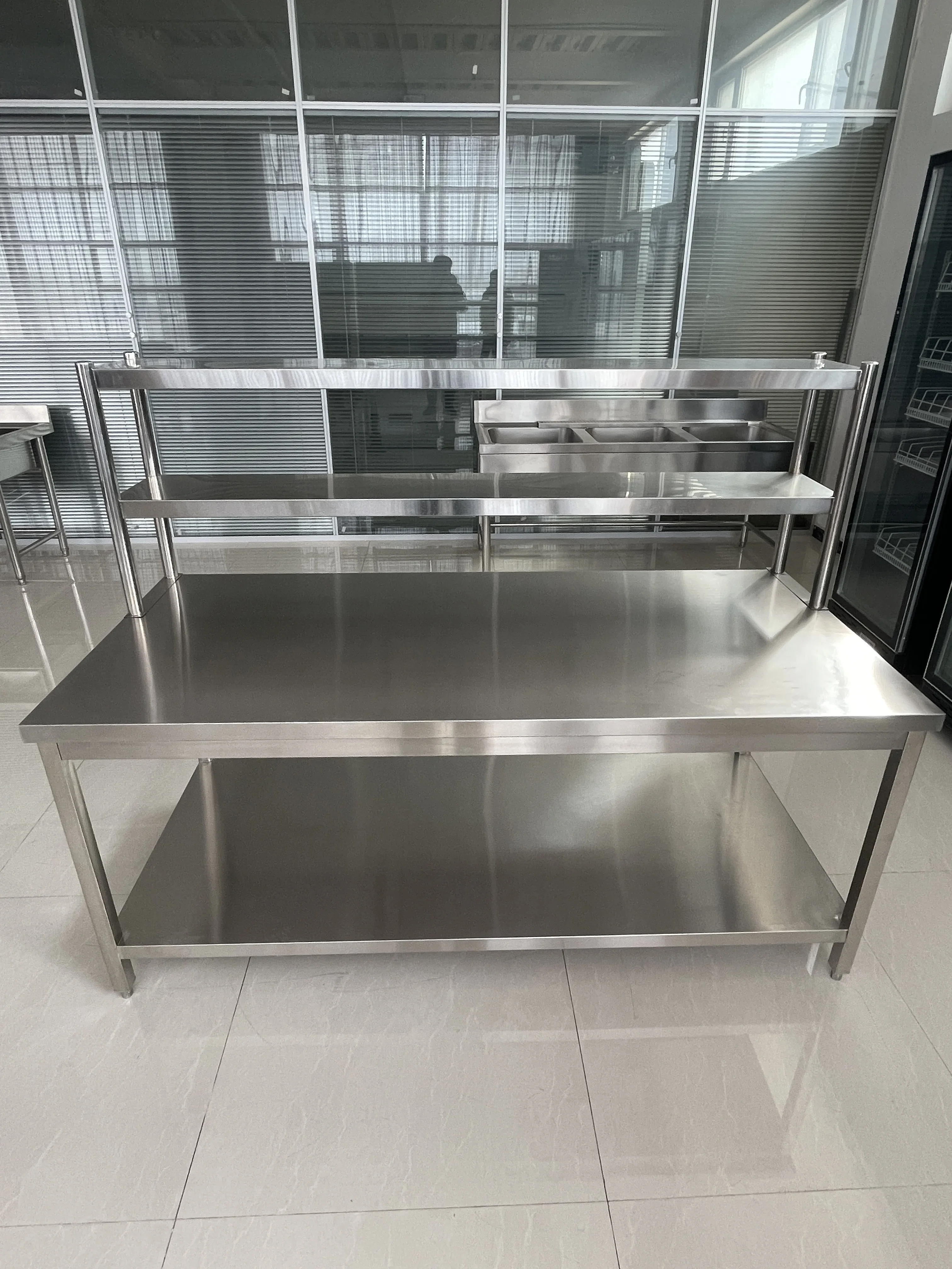 2024 Hot Product Stainless Steel Custom 2-Layer Work Table With 2 Top Shelf Commercial 2 Layer Workbench