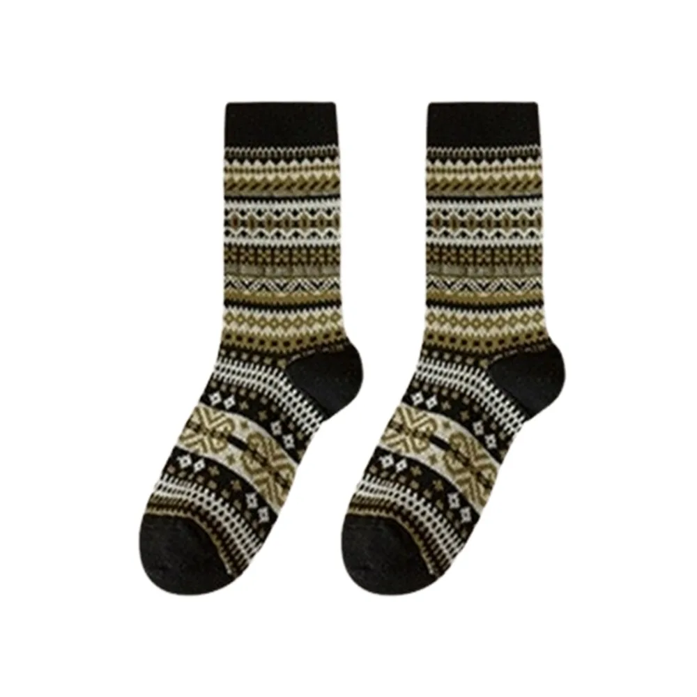 

New Retro Fair Isle Christmas Socks Cotton Thickened Middle Tube Socks Colour Blocking Warm Socks for Men And Women