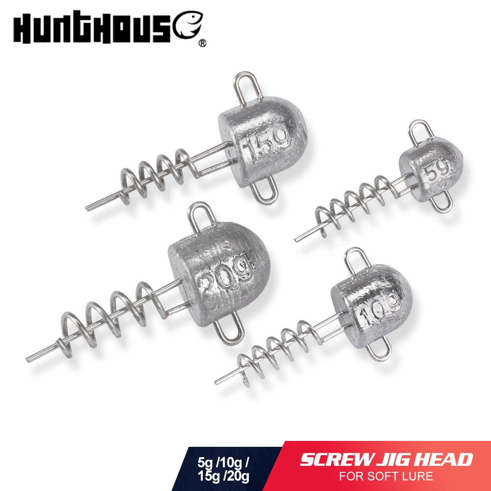 Hunthouse-Cabeza de tornillo para señuelo de gusano suave, herramienta de pesca, equipo de pesca, 5g, 10g, 15g, 20g