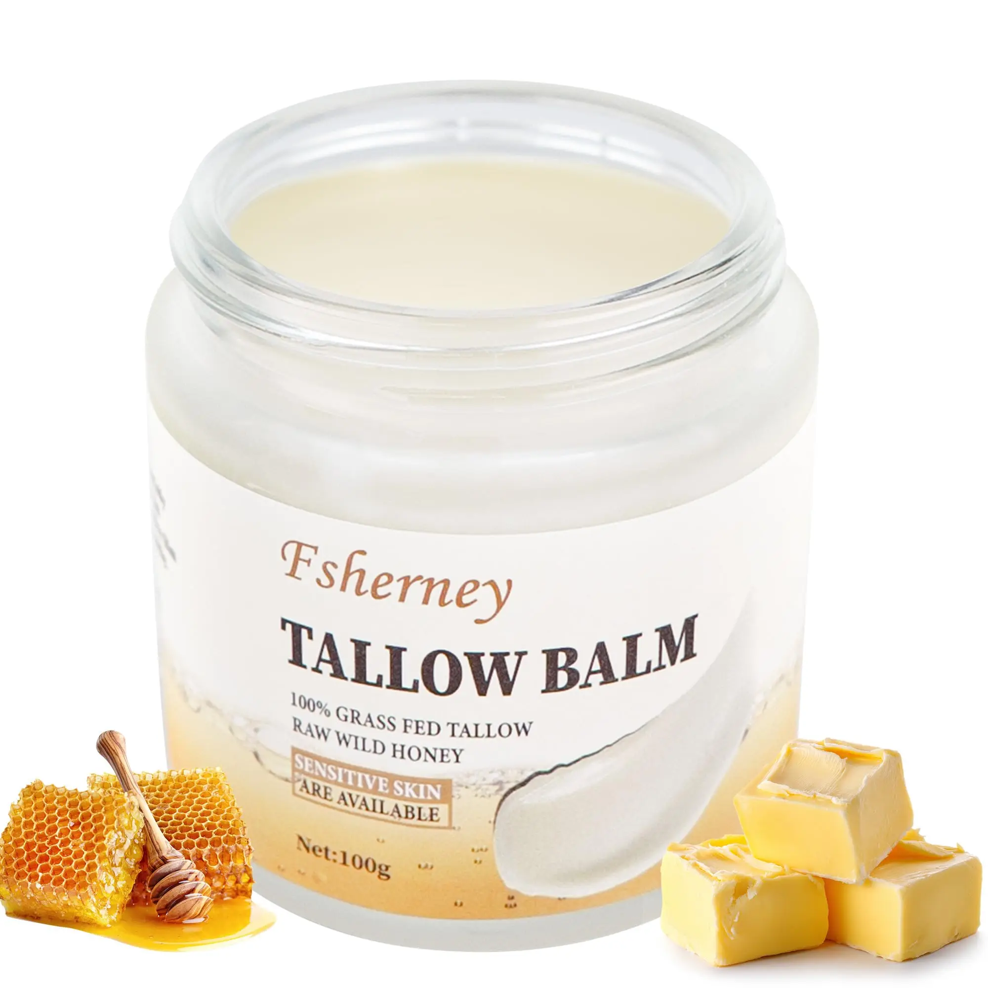 

Fsherney Tallow and Honey Balm, Grass-Fed Beef Tallow & Raw Wild Honey Moisturizer Cream, Artificial Ingredients Free, Nourishin