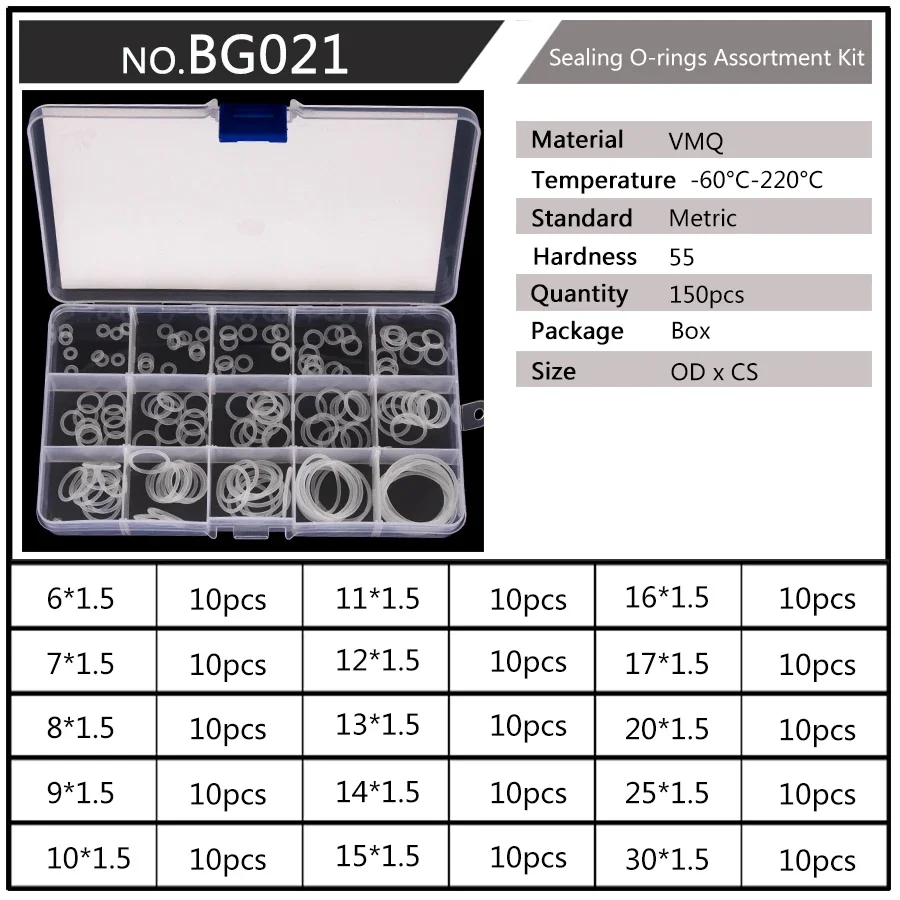 150 peças 160 peças pcp paintball vedação o anéis substituições de silicone branco od 6mm-30mm cs 1mm 1.5mm 1.9mm 2.4mm BG020-021-022-023