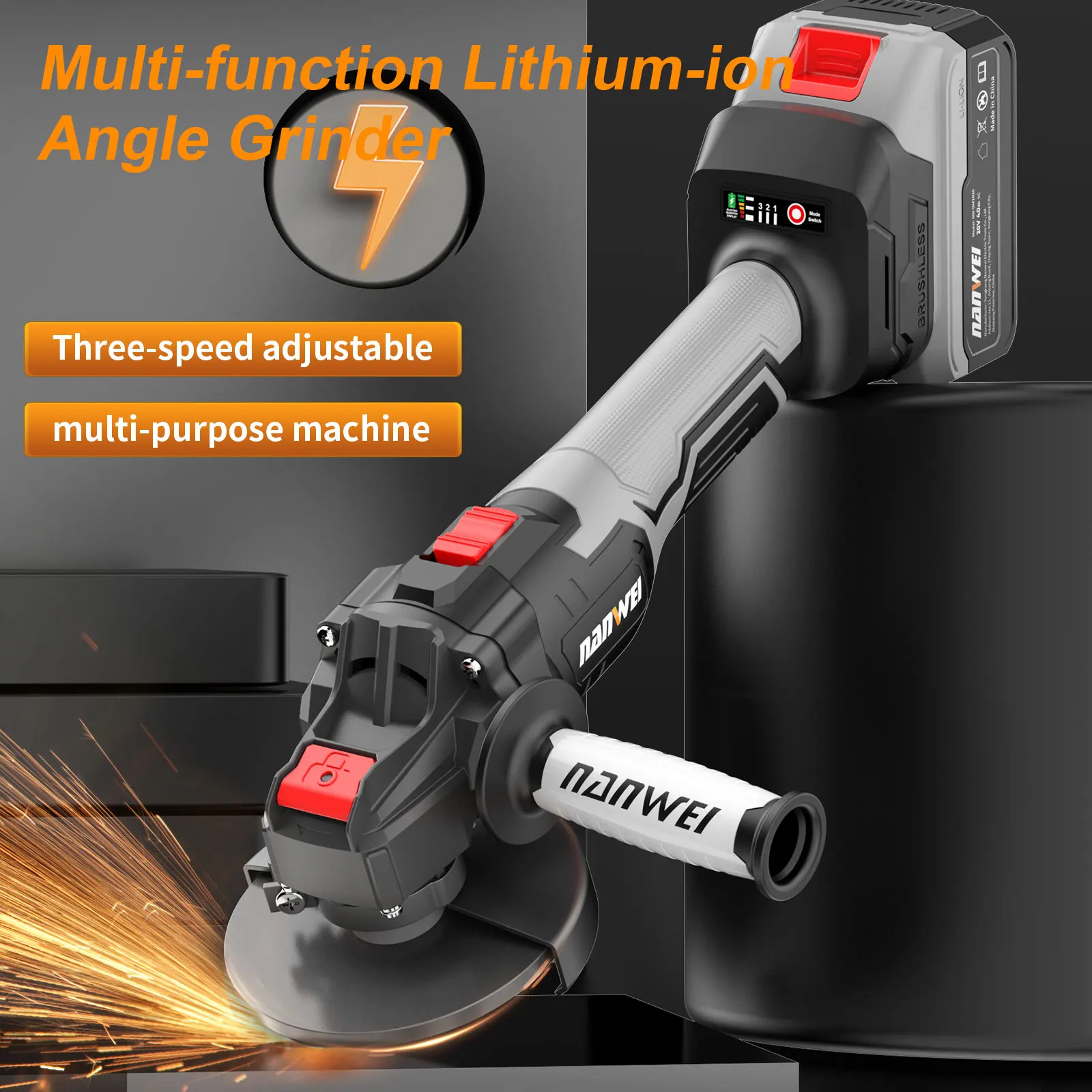

Бесщеточная аккумуляторная угловая шлифовальная машина NANWEI 20В, 100/125 мм, для шлифовки, резки и полировки, бытовая