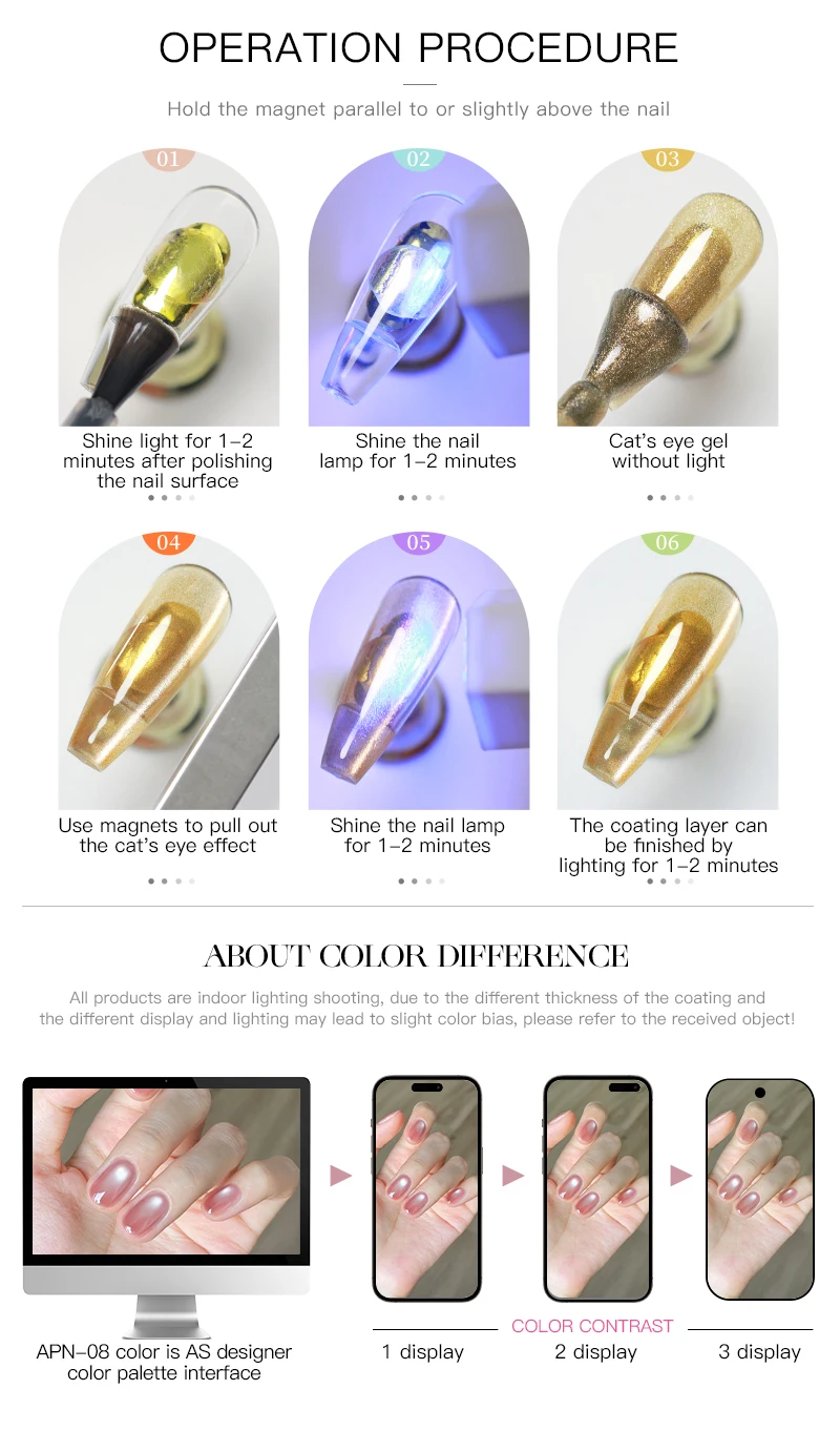 AS Colors Nude Magnetic Cat Eye Gel Nagellack Rosa UV LED Soak Off Gel Lack Crystal Cat Eye Gel Lack Professionelle Emaille – Detail 10