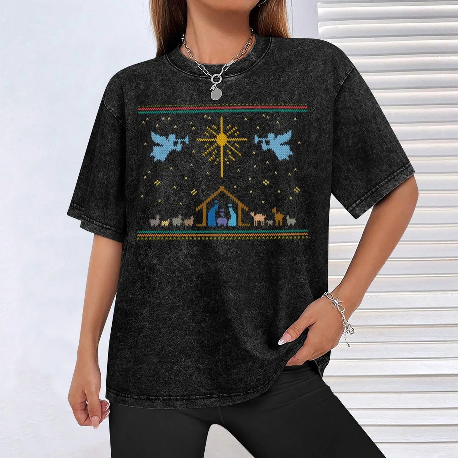 Knitted Nativity - Ugly Merry Christmas Sweater Knit Manger T-Shirt customizeds cute tops mens graphic t-shirts pack