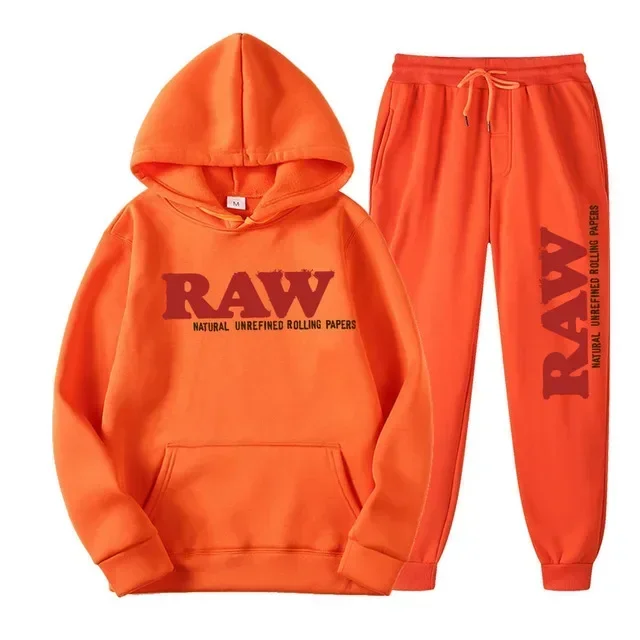 2024 Men's Set RAW Tracksuit men Running Hoodie Sweatpants Men's Set 2 piece set mens outfits  Autumn Winter warm sweatsuits