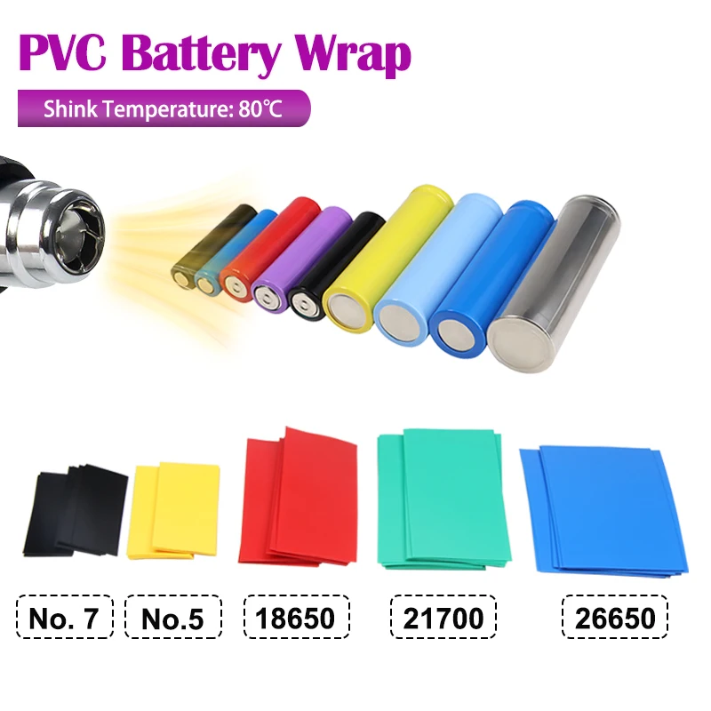 

Well-cut 18650/21700/26650/No.5/No.7 Battery Wraps Insulated PVC Heat Shrink Tube Shrinkable Wrapping Sleeve Battery Film Case