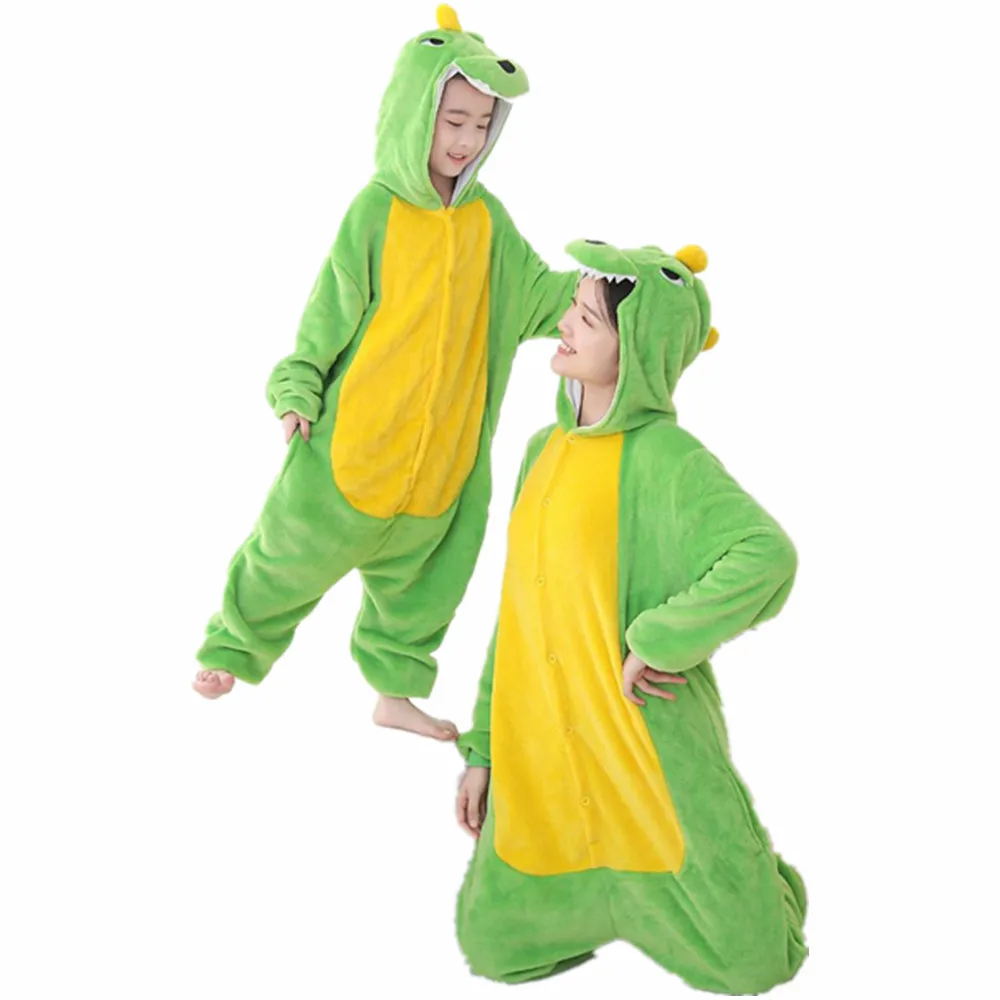 Kigurumi Cartoon Dinosaur Onesies Sleepwear Adult Kids Flannel One-piece Pajamas Jumpsuit Christmas Cosplay Costume Nightgown