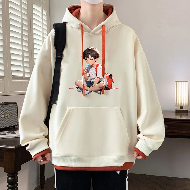 

Creative Print Hoodie Sweatirt Loose Casual Sle for Teens Winter Daily Trend Student Clothes Korean Version Youth Faion