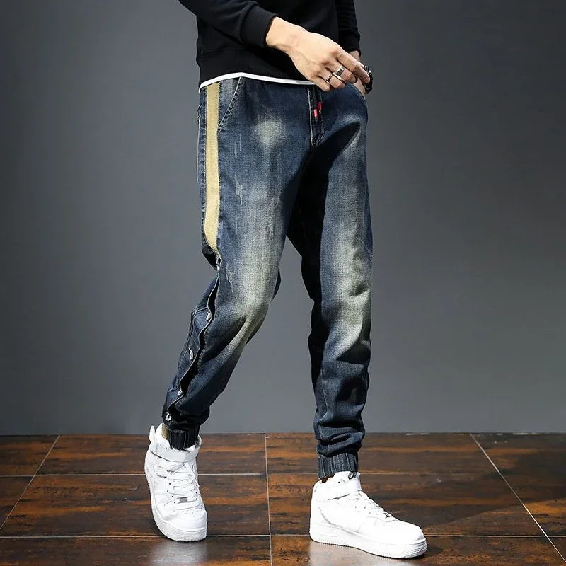 Jeans for Men Elastic Work Wear Stretch Man Cowboy Pants Cropped Tapered Trousers Regular 2024 Fashion Washed Cheap Aesthetic Xs