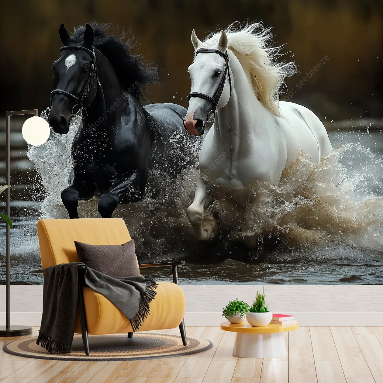 مهيب أبيض وأسود الحصان نسيج أنيق الخيول جدار الفن لغرفة المعيشة ديكور غرفة نوم الحديثة بوهو نمط تصميم المنزل #3