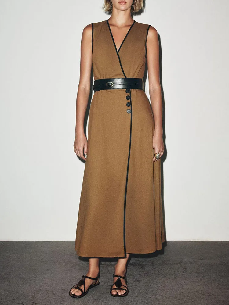 

Высококачественное женское платье миди с поясом ZA2025 и поясом, новая летняя коллекция Ele, этническое платье для выступления на сцене Dr