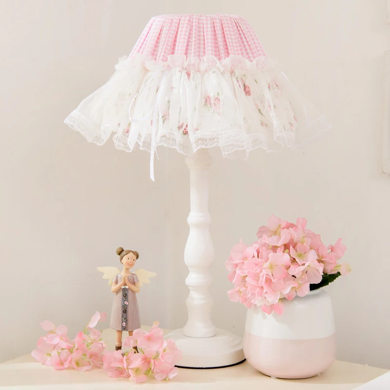 

Korean Lace Table Lamps Wood Stand Lights for Children's Room Bedroom Bedside Lamp Princess Girl Modern Desk Light Home Deco