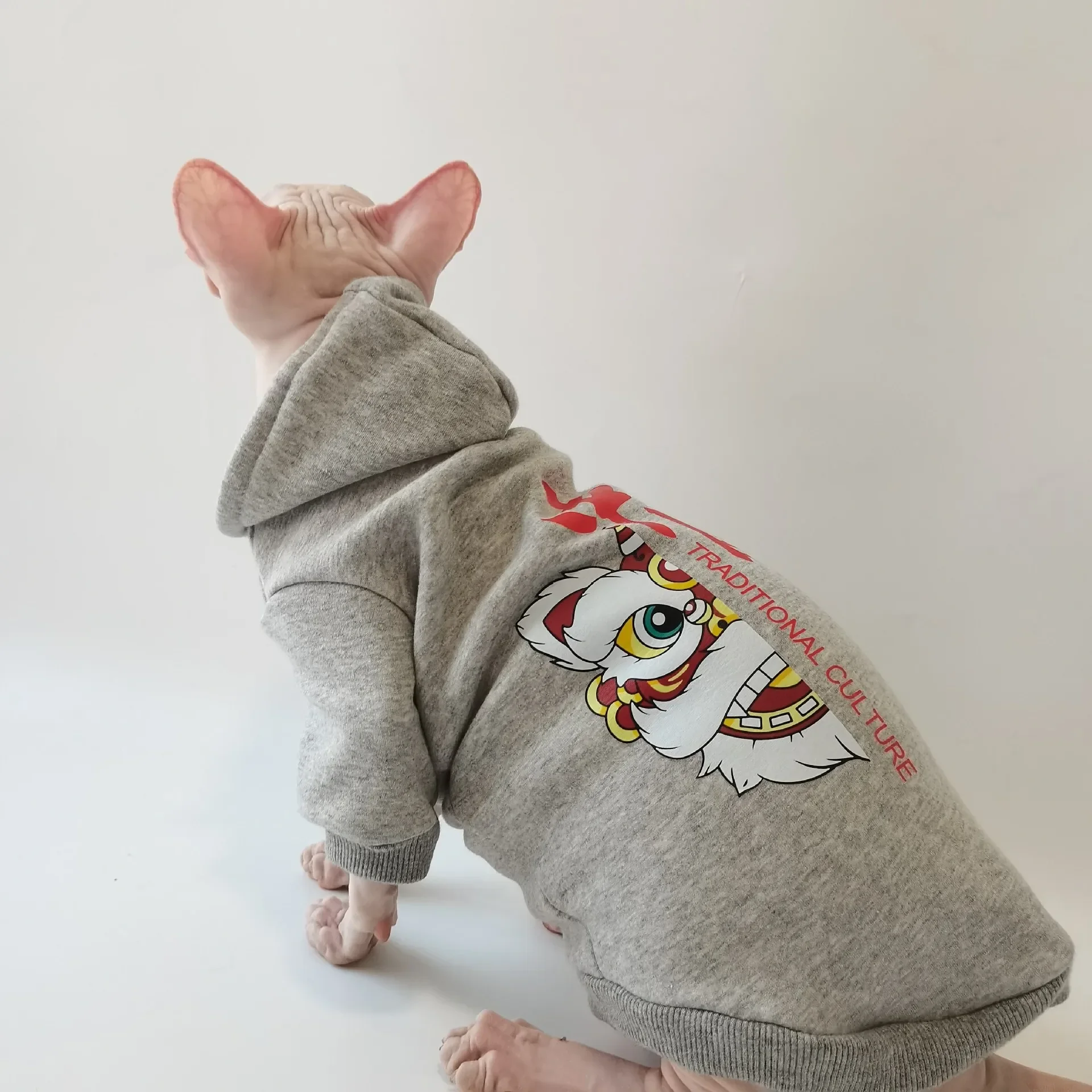 Autumn and Winter Chinese Style Plus Velvet Warm National Tide Sweater Sphinx Hairless Cat German Clothes