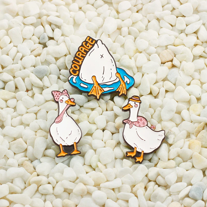 Cartoon Animal Enamel Pin Eating and traveling Swimming Courage Goose Duck Chicken Brooch Lapel Badge Jewelry Gift for Kids