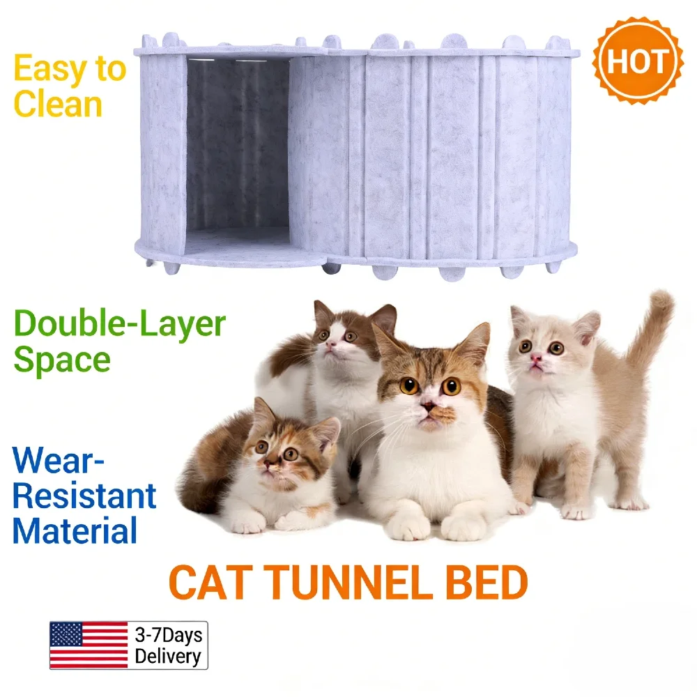 

Складная полузакрытая кровать-тоннель для кошек, съемный домик-убежище для кошек с отверстием для выглядывания, двухслойный войлочный домик для домашних животных для кошек и котят