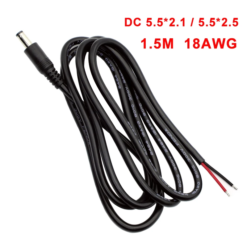 

18AWG DC Power Plug 5.5 x 2.1mm / 2.5mm Male Plug Connector Cable Extension Cords CCTV Adapter Charging Line Welding DIY