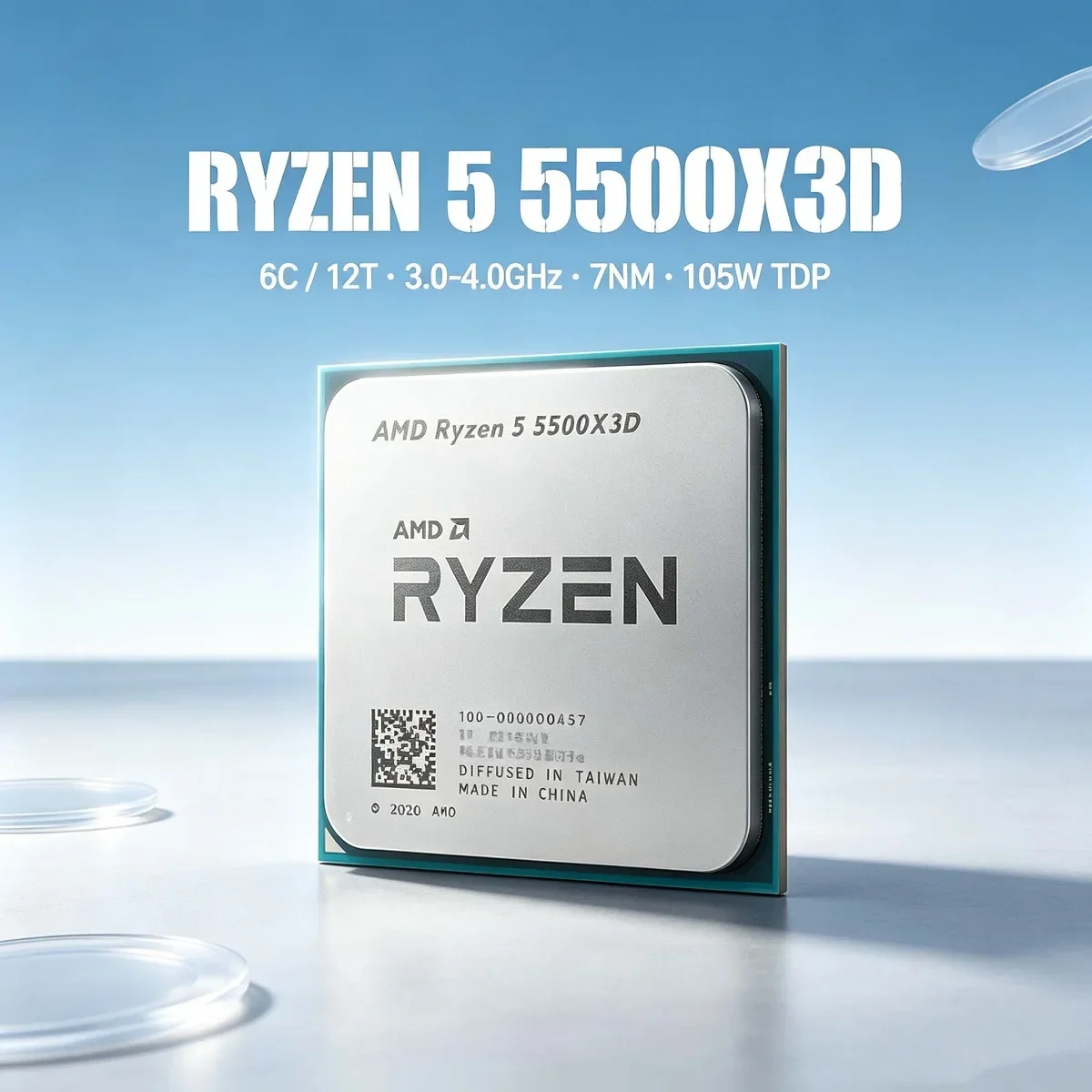 Processeur de bureau AMD Ryzen5 5500X3D, fréquence de base de 3,0 GHz, cache large de 96 Mo, 6 cœurs, 12 threads, AM4, processeur de jeu sans stutters