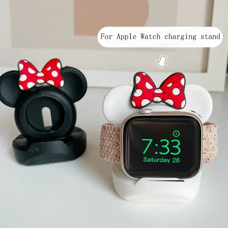 Cute Charger Stand Minnie Desktop Holder for Apple Watch 9 8 7 6 5 4 iWatch 3 2 1 SE Cartoon Silicone Charging Base